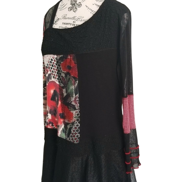 Maloka Patchwork Floral Mesh Tunic Dress — Grunge Artwear Y2K - Picture 5 of 6